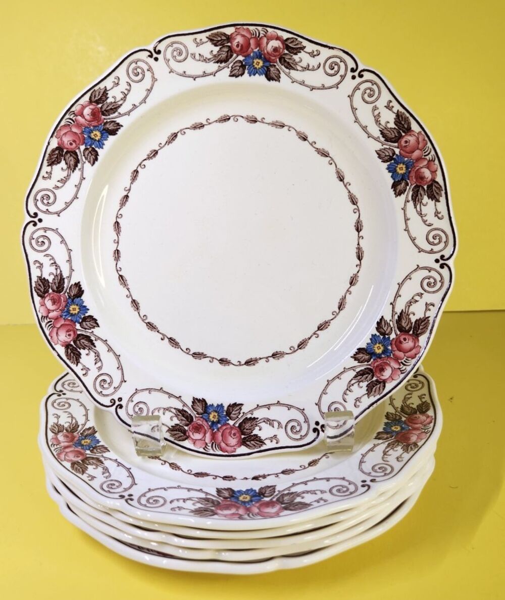 Set Of 6 Wedgwood England Consall Salad Plates 8.25" Floral Roses Luncheon 8959